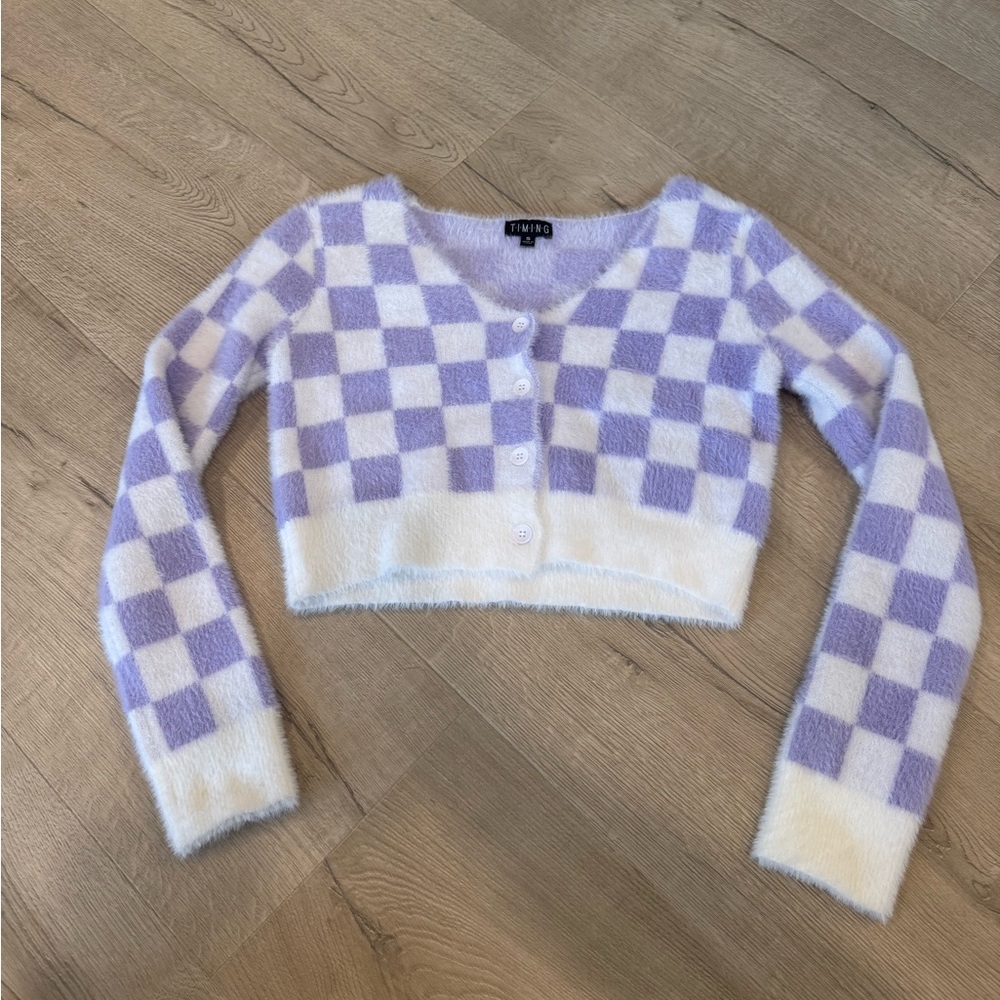 checkered fuzzy sweater